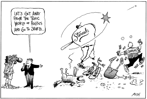 Editorial Cartoon by Tony Auth, Philadelphia Inquirer on Sporting News