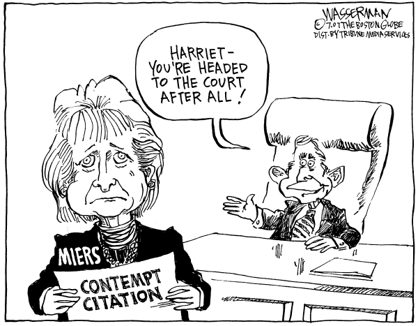 Editorial Cartoon by Dan Wasserman, Boston Globe on White House Claims Exectutive Privilege