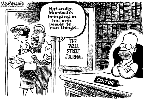 Editorial Cartoon by Jimmy Margulies, The Record, New Jersey on Murdoch Buys Wall Street Journal