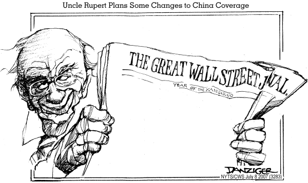 Editorial Cartoon by Jeff Danziger, CWS/CartoonArts Intl. on Murdoch Buys Wall Street Journal