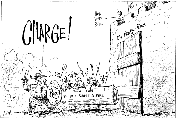 Editorial Cartoon by Tony Auth, Philadelphia Inquirer on Murdoch Buys Wall Street Journal