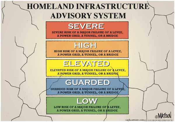 Editorial Cartoon by Clay Bennett, Christian Science Monitor on Bridge Collapses in Minneapolis