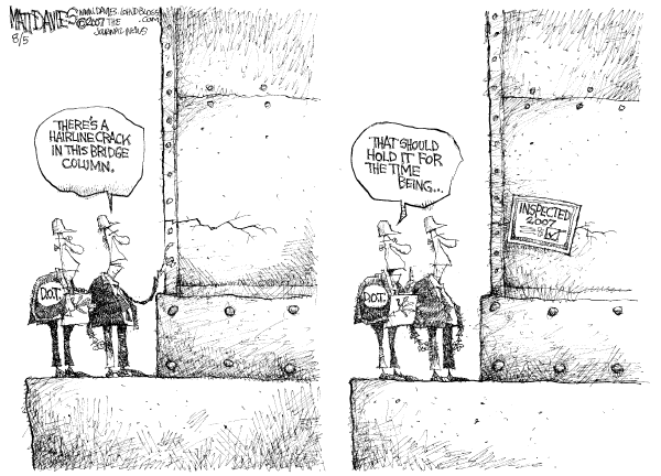 Editorial Cartoon by Matt Davies, Journal News on Bridge Collapses in Minneapolis