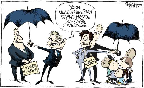 Editorial Cartoon by Signe Wilkinson, Philadelphia Daily News on Bush Veteos Child Heath Care