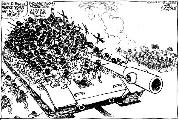 Editorial Cartoon by Pat Oliphant, Universal Press Syndicate on Weapons Create Problems in Iraq