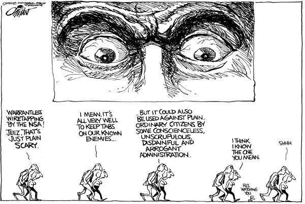 Editorial Cartoon by Pat Oliphant, Universal Press Syndicate on Democrats Help Pass Wiretapping Bill