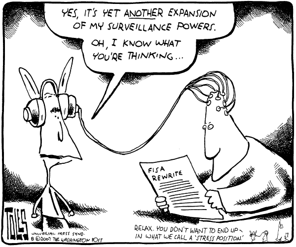 Editorial Cartoon by Tom Toles, Washington Post on Democrats Help Pass Wiretapping Bill