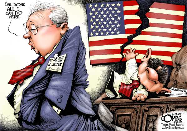 Editorial Cartoon by Paul Combs, Tribune Media Services on Karl Rove Resigns