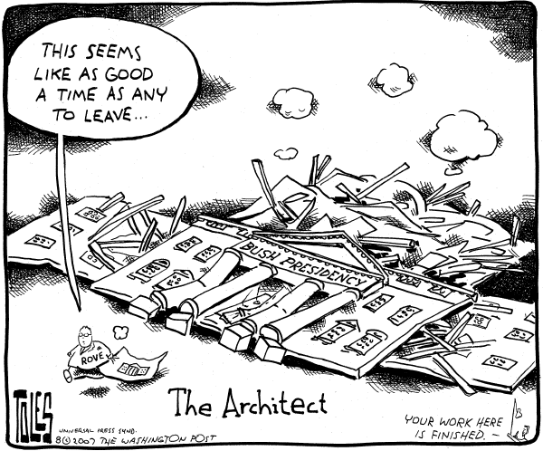 Editorial Cartoon by Tom Toles, Washington Post on Karl Rove Resigns