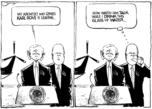Editorial Cartoon by Jack Ohman, The Oregonian on Karl Rove Resigns