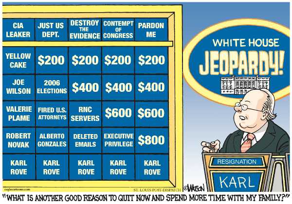 Editorial Cartoon by RJ Matson, Cagle Cartoons on Karl Rove Resigns