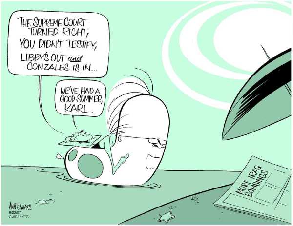 Editorial Cartoon by Ann Telnaes, CWS/CartoonArts Intl. on Bush Vacation Going Well