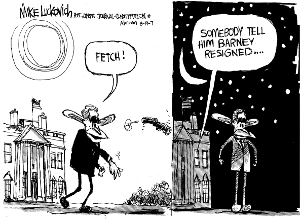 Editorial Cartoon by Mike Luckovich, Atlanta Journal-Constitution on Bush Vacation Going Well