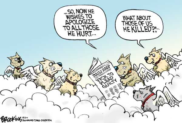 Editorial Cartoon by Gary Brookins, Richmond Times-Dispatch on Vick Pleads Guilty