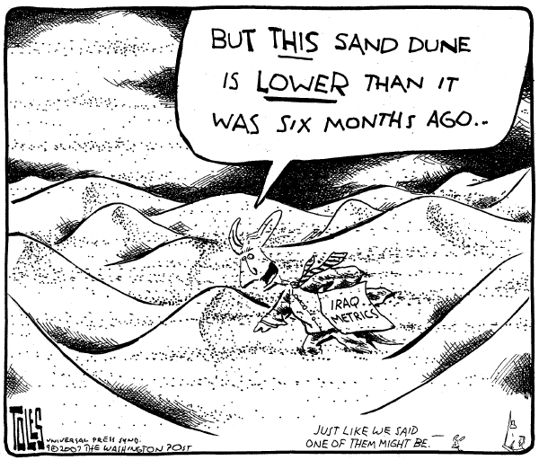 Editorial Cartoon by Tom Toles, Washington Post on Bush Pleased With Iraq War