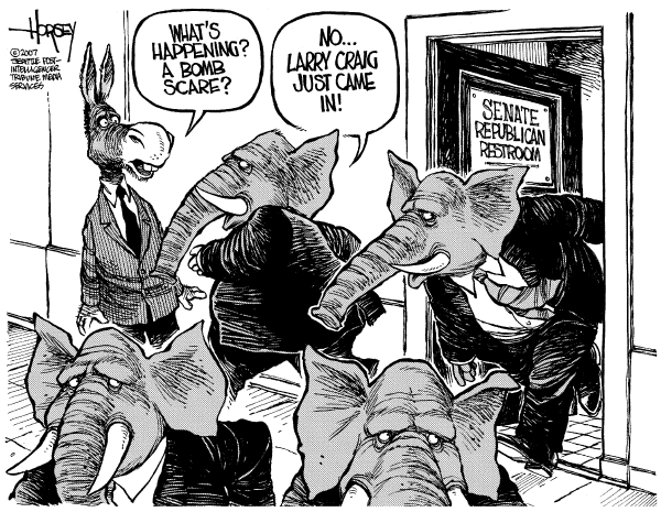 Editorial Cartoon by David Horsey, Seattle Post-Intelligencer on Idaho Senator Busted for Lewd Behavior