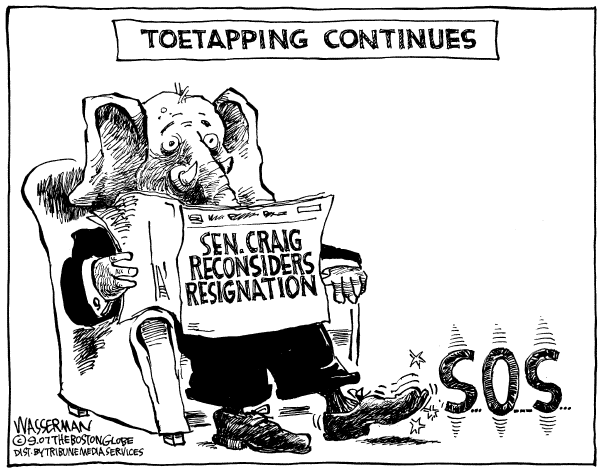Editorial Cartoon by Dan Wasserman, Boston Globe on Idaho Senator Busted for Lewd Behavior