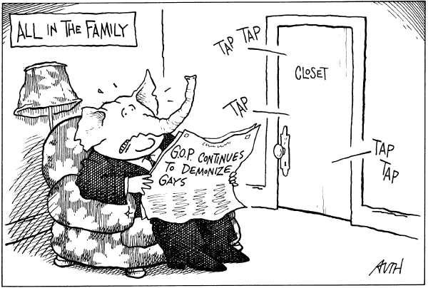 Editorial Cartoon by Tony Auth, Philadelphia Inquirer on Idaho Senator Busted for Lewd Behavior