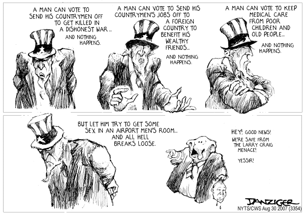 Editorial Cartoon by Jeff Danziger, CWS/CartoonArts Intl. on Idaho Senator Busted for Lewd Behavior