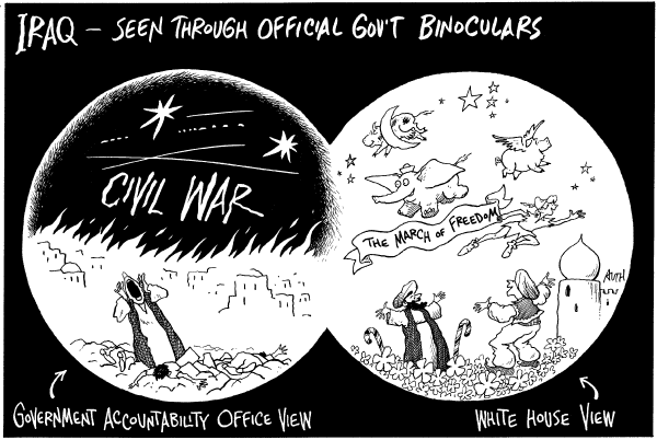 Editorial Cartoon by Tony Auth, Philadelphia Inquirer on Surge Continues