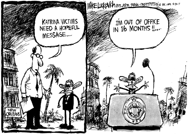Editorial Cartoon by Mike Luckovich, Atlanta Journal-Constitution on Hurricane Katrina Anniversary Observed