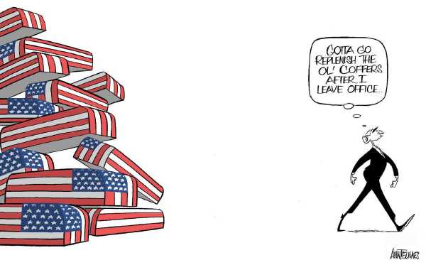 Editorial Cartoon by Ann Telnaes, CWS/CartoonArts Intl. on Bush Looks Ahead