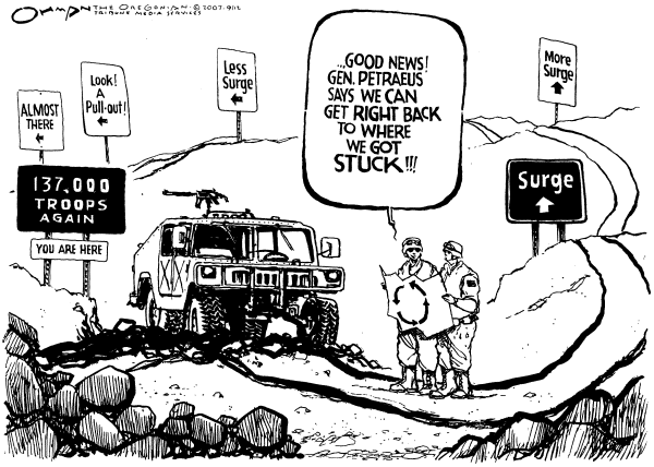 Editorial Cartoon by Jack Ohman, The Oregonian on On the Battlefield in Iraq