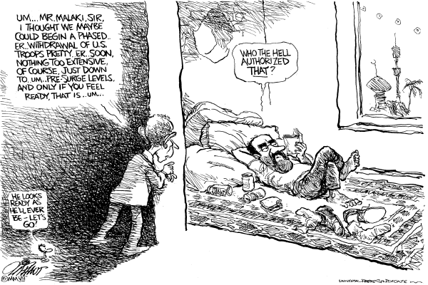 Editorial Cartoon by Pat Oliphant, Universal Press Syndicate on On the Battlefield in Iraq