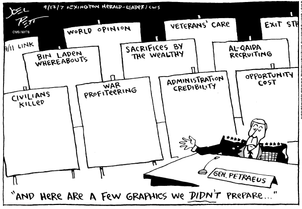 Editorial Cartoon by Joel Pett, Lexington Herald-Leader, CWS/CartoonArts Intl. on General Patraeus Testifies