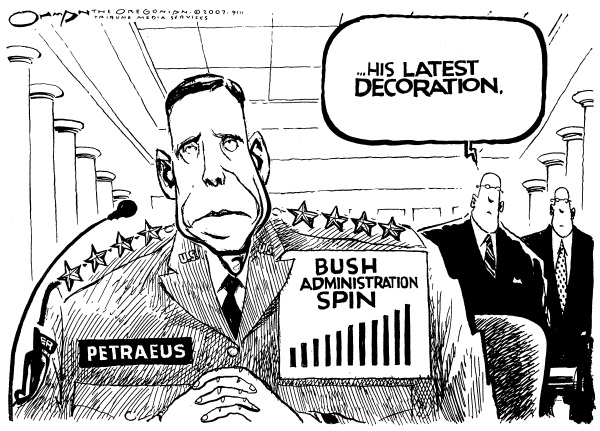Editorial Cartoon by Jack Ohman, The Oregonian on General Patraeus Testifies
