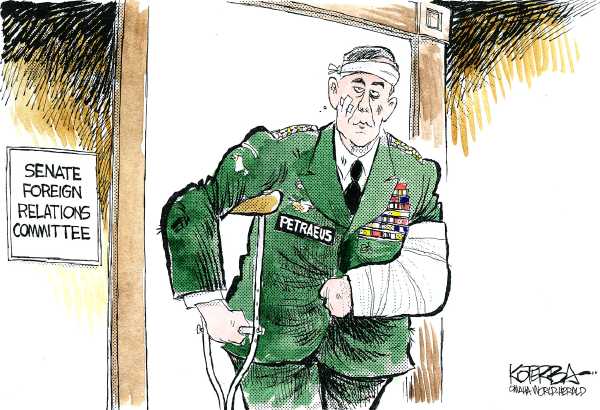 Editorial Cartoon by Jeff Koterba, Omaha World-Herald on General Patraeus Testifies