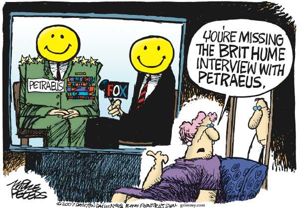 Editorial Cartoon by Mike Peters, Dayton Daily News on General Patraeus Testifies