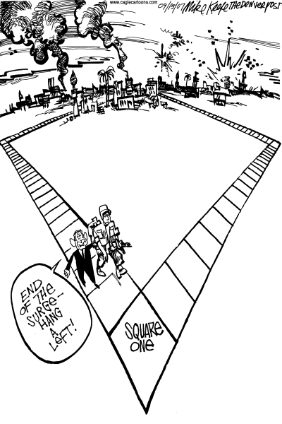 Editorial Cartoon by Mike Keefe, Denver Post on We’re Winning In Iraq, Bush Says