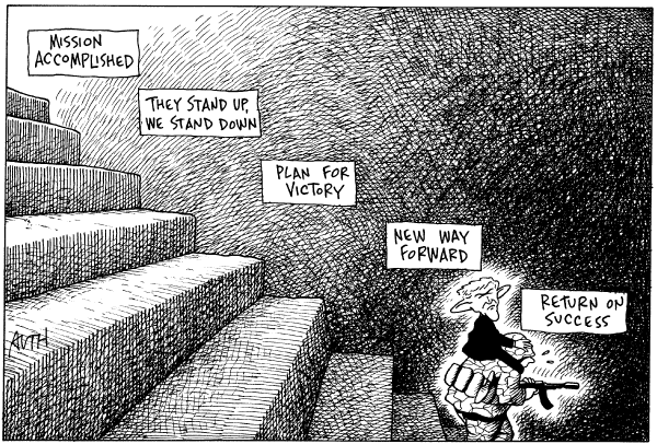 Editorial Cartoon by Tony Auth, Philadelphia Inquirer on We’re Winning In Iraq, Bush Says