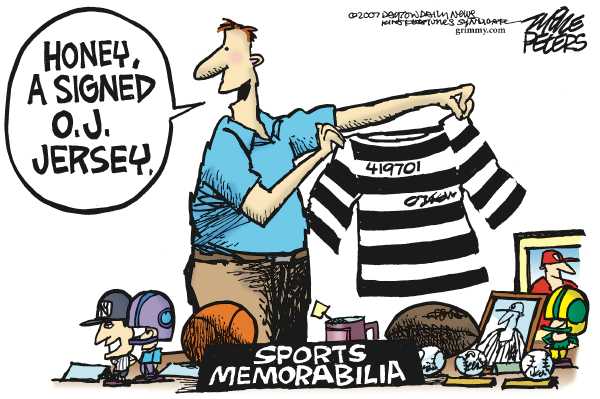 Editorial Cartoon by Mike Peters, Dayton Daily News on OJ Simpson Arrested in Las Vegas