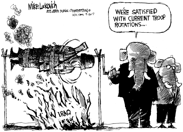 Editorial Cartoon by Mike Luckovich, Atlanta Journal-Constitution on Iraq War Debate Subsides