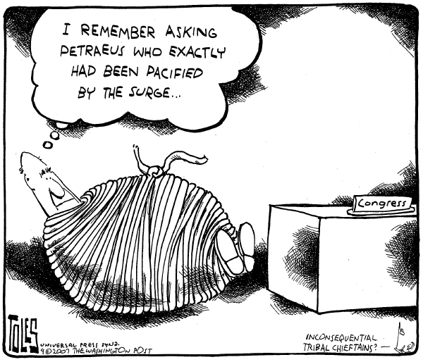 Editorial Cartoon by Tom Toles, Washington Post on Iraq War Debate Subsides