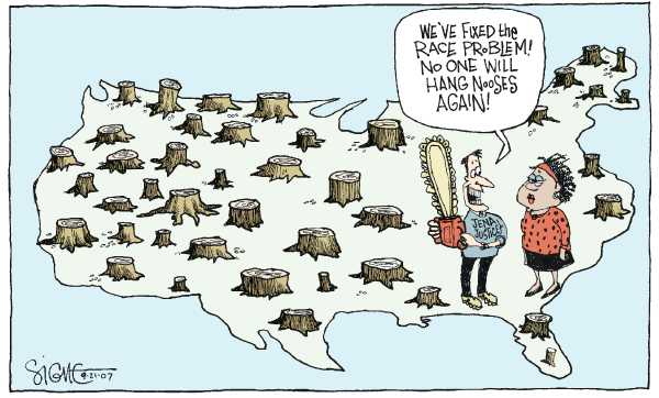 Editorial Cartoon by Signe Wilkinson, Philadelphia Daily News on Blacks Charged, Convicted in Louisiana