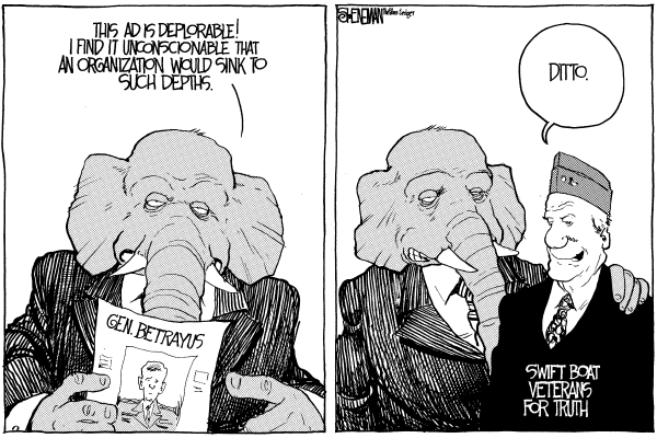 Editorial Cartoon by Drew Sheneman, Newark Star Ledger on Democrats Join GOP to Condemn MoveOn