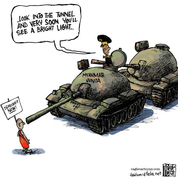 Editorial Cartoon by Tab (Thomas Boldt), Calgary Sun on Protests in Myanmar Turn Violent