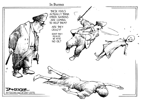 Editorial Cartoon by Jeff Danziger, CWS/CartoonArts Intl. on Protests in Myanmar Turn Violent