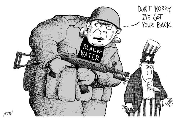 Editorial Cartoon by Tony Auth, Philadelphia Inquirer on Private Army Operating in Iraq