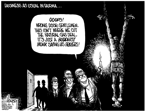 Editorial Cartoon by David Horsey, Seattle Post-Intelligencer on World Leaders Concerned About Burma