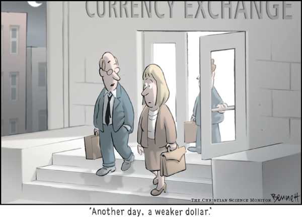 Editorial Cartoon by Clay Bennett, Christian Science Monitor on Dollar Stablizes