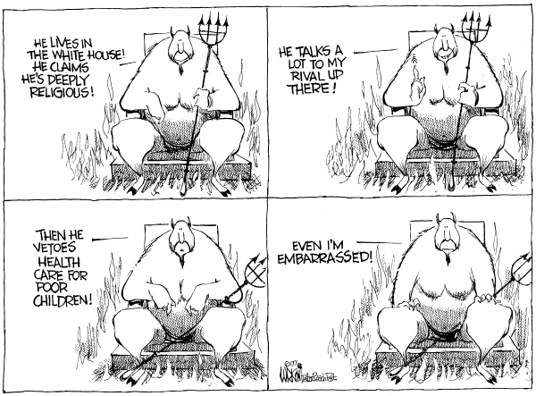 Editorial Cartoon by Don Wright, Palm Beach Post on Bush Vetoes Child Health Care Bill