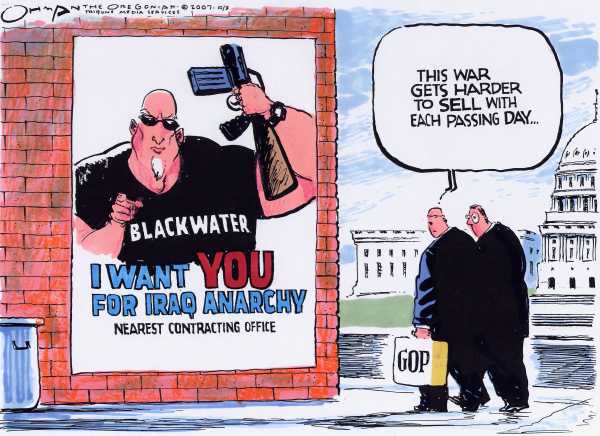 Editorial Cartoon by Jack Ohman, The Oregonian on Mercenary Army Growing in Strength