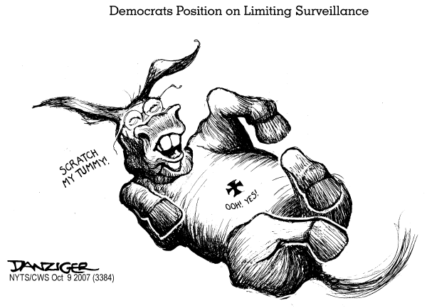 Editorial Cartoon by Jeff Danziger, CWS/CartoonArts Intl. on Democrats Approve of Wiretapping