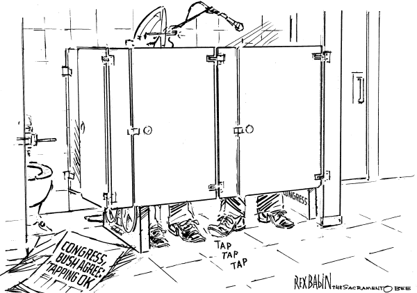 Editorial Cartoon by Rex Babin, Sacramento Bee on Democrats Approve of Wiretapping