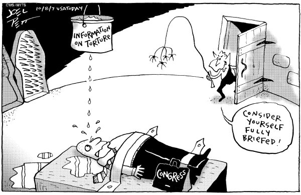 Editorial Cartoon by Joel Pett, Lexington Herald-Leader, CWS/CartoonArts Intl. on White House: US Does Not Torture