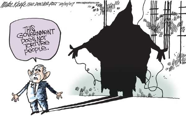 Editorial Cartoon by Mike Keefe, Denver Post on White House: US Does Not Torture